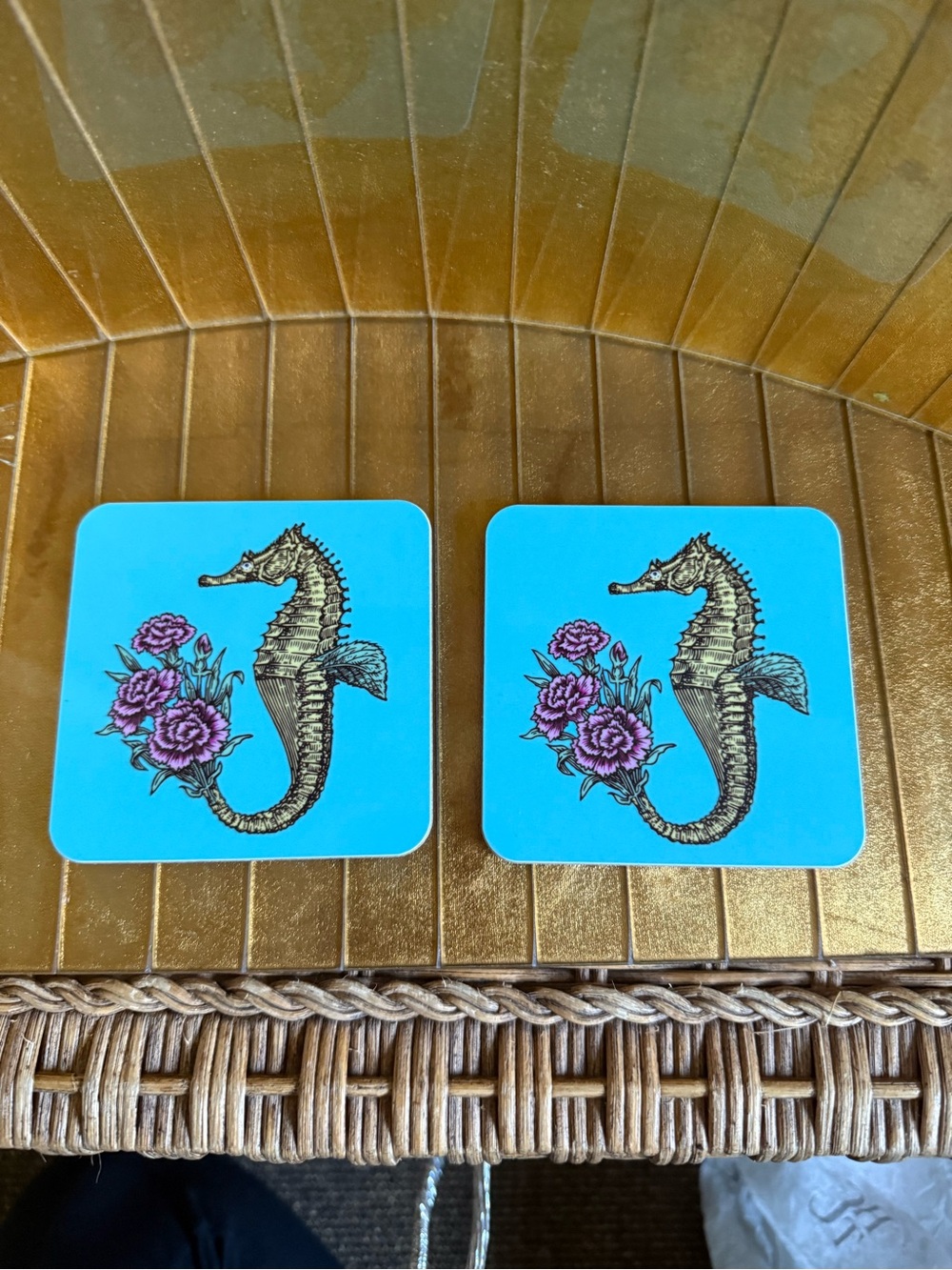 X2 Avenida home made in England times two seahorse ocean coasters